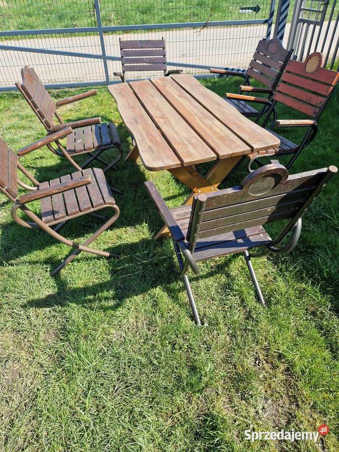 Zestaw ogrodowy drewniany stół i krzesła 6 sztuk