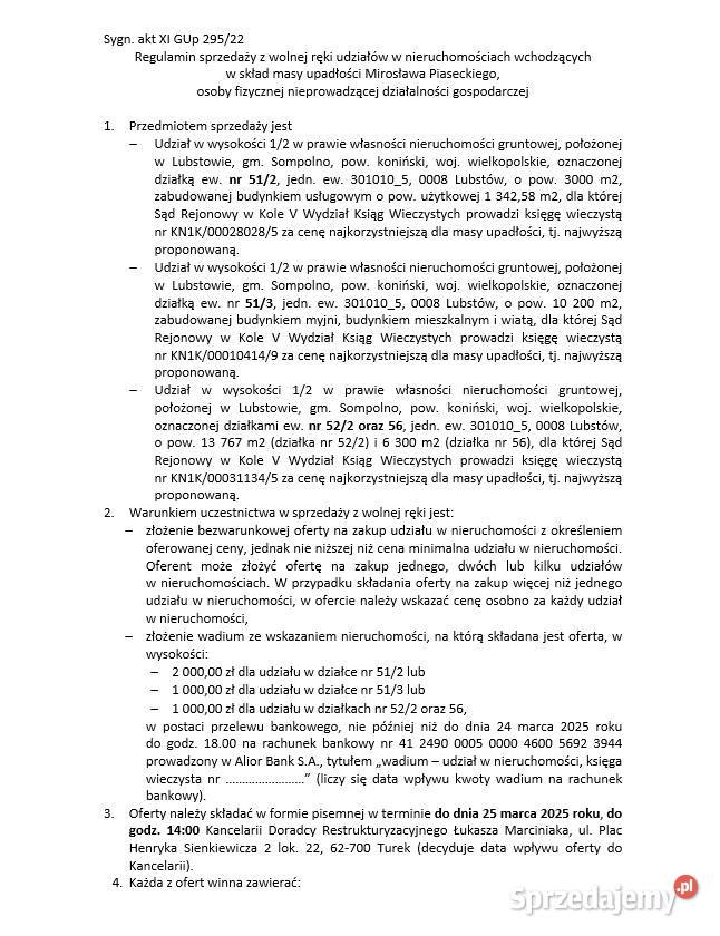 Syndyk sprzeda 12 udziału w nieruchomości