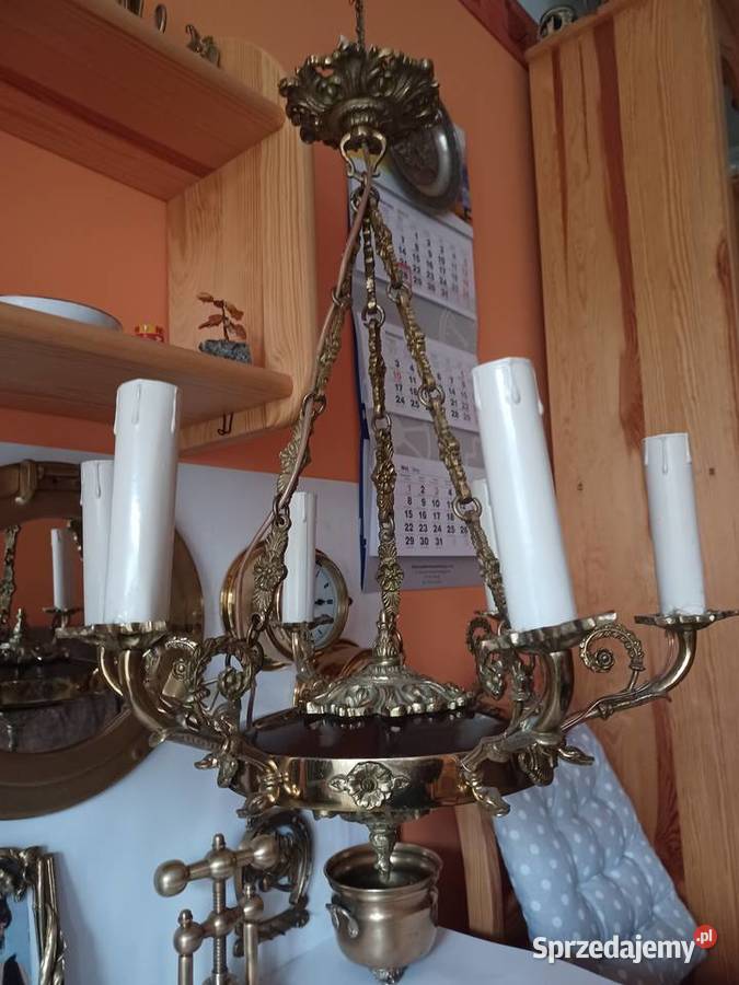 Piękny mosiężny masywny żyrandol Poznań