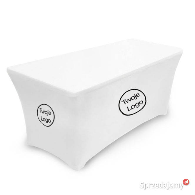Biały pokrowiec na stolik z 1 logo full kolor Szczecin