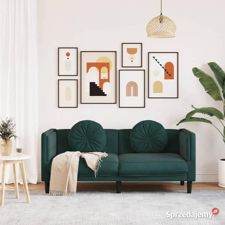 Sofa 2osobowa z poduszkami ciemnozielona aksamit mazowieckie Warszawa