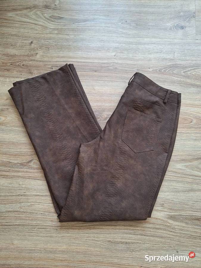 Piękne brązowe szerokie spodnie wężowe 42 brązowy/beżowy