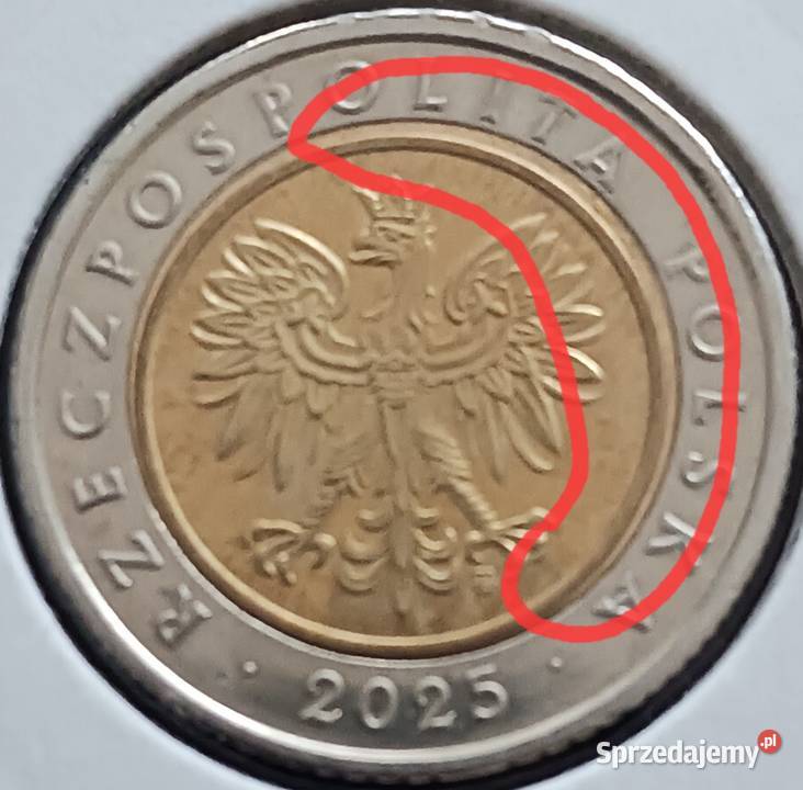 5 Złotych 2025 r 3 Błąd mennicy wielkopolskie Konin