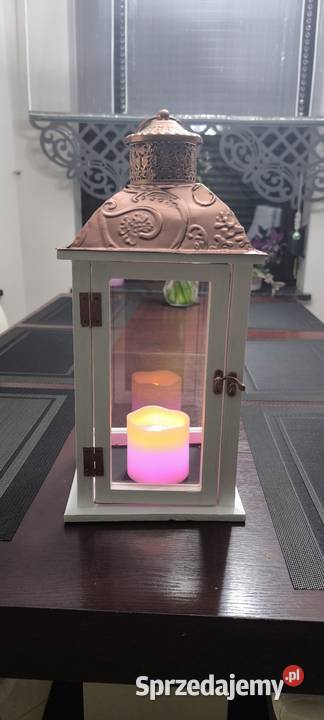 Przepiękny lampion białozłoty wys 48 ze świecą Legnica