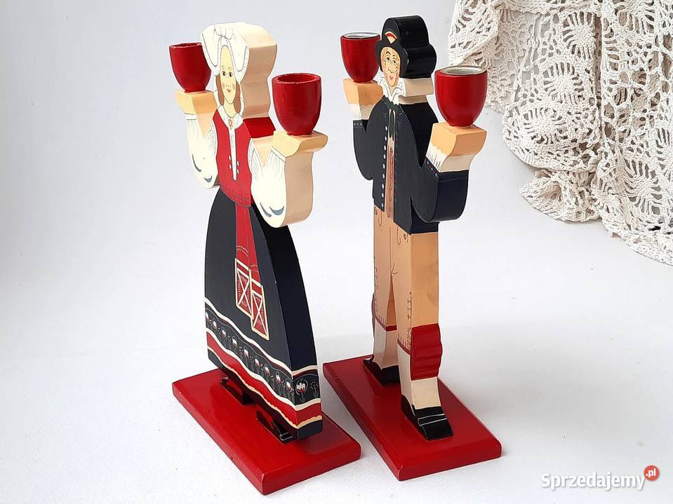 Stary drewniany świecznik Szwecja 2 sztuki Łódź