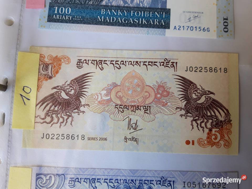 Banknot kolekcjonerski Bhutan Madagaskar Ruda Śląska sprzedam