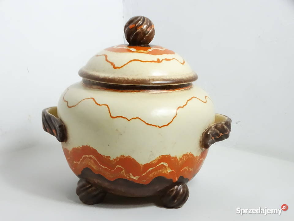 Stylowa ceramiczna waza retro na nóżkach Waza do lubelskie Biłgoraj