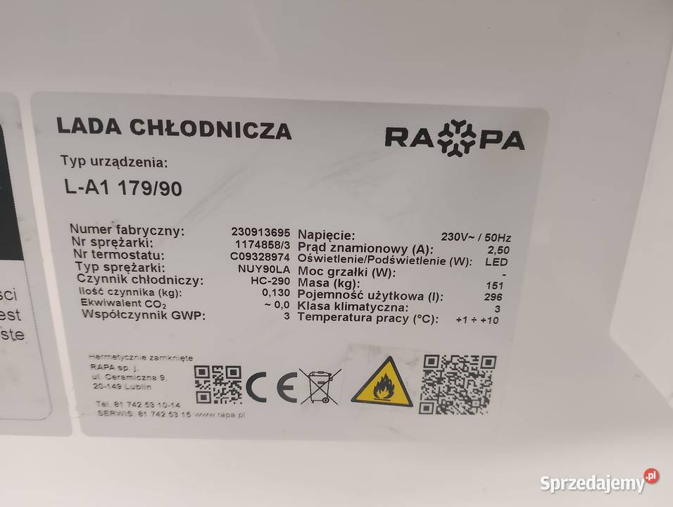 Lada chłodnicza szyba prosta Rapa LA1 17990 Wrocław
