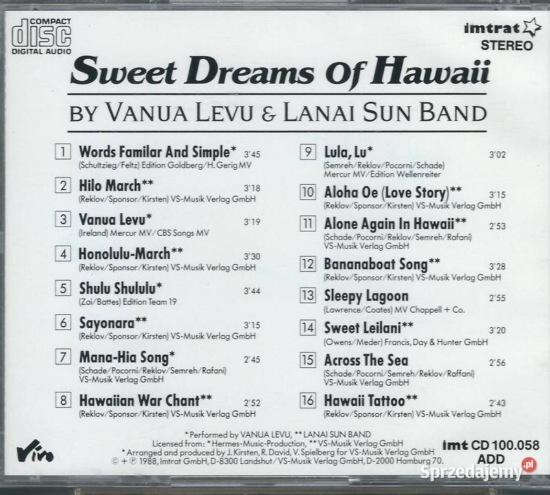 CD Vanua Levu Lanai Sun Band Sweet Dreams Of Płyty i kasety Brwinów sprzedam