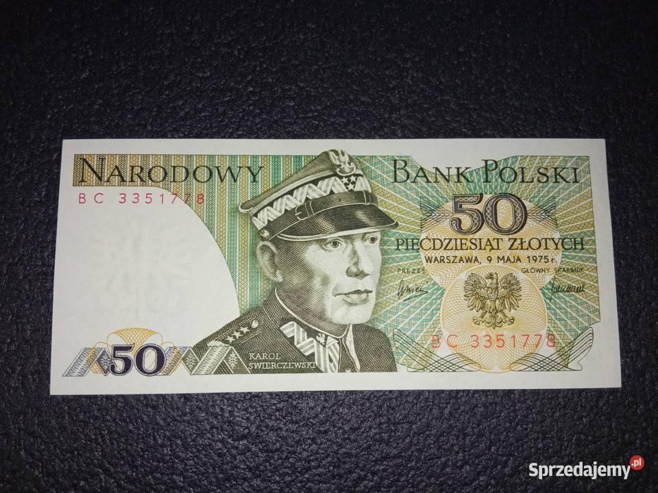 Banknot PRL 50 zł stan UNC seria BC rok 1975