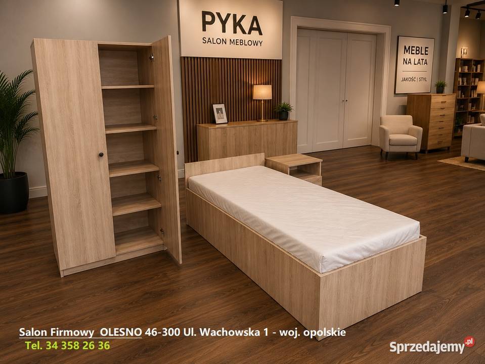 Łóżko z Materacem Szafa Szafka Nocna NOWE Zestaw Olesno