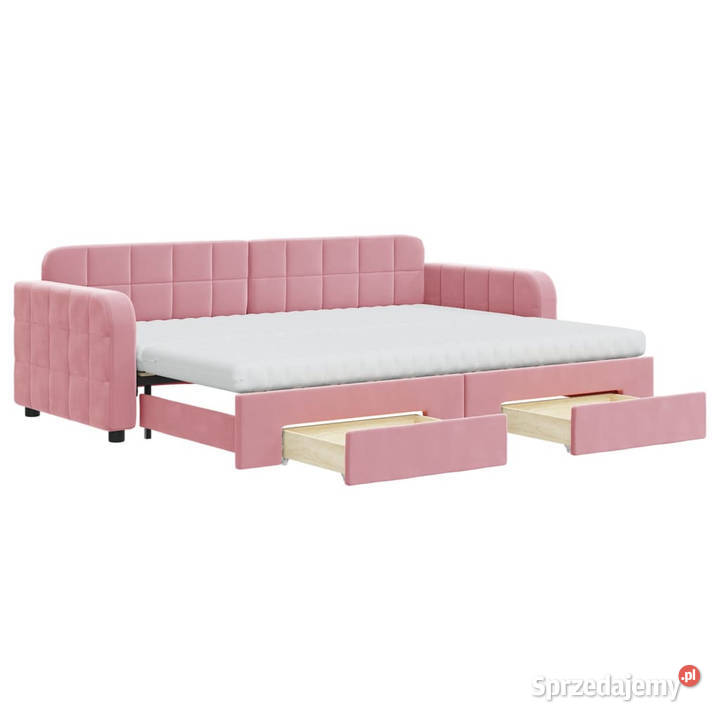 Sofa rozsuwana z szufladami różowa aksamit