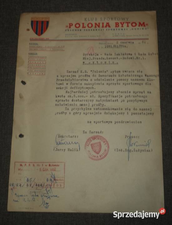 Polonia Bytom listy do klubu 19621980 Pozostałe śląskie Piekary Śląskie sprzedam