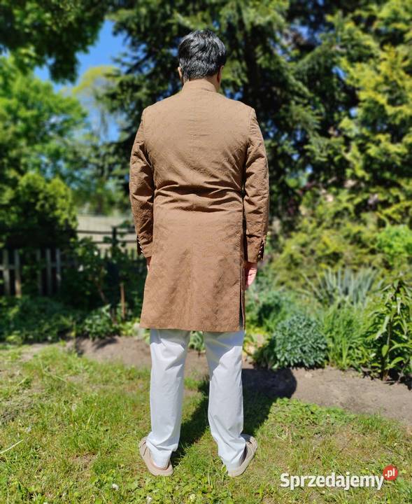 Indyjskie męskie sherwani elegancki płaszcz haft