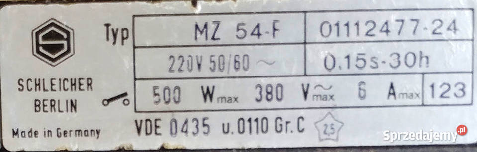Schleicher Berlin MZ 54F przekaźnik czasowy
