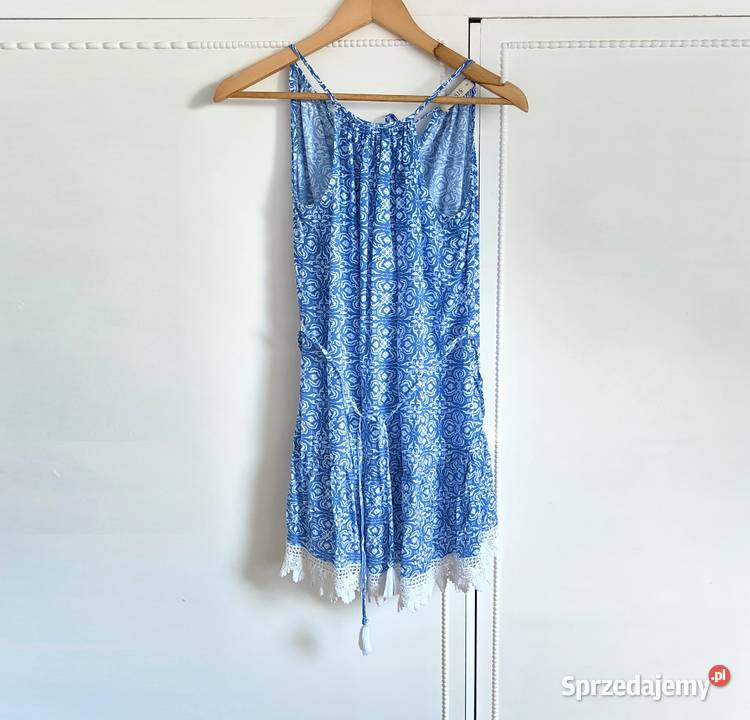 Letnia sukienka Oasis XS 34 biało niebieska wzór Szczecin