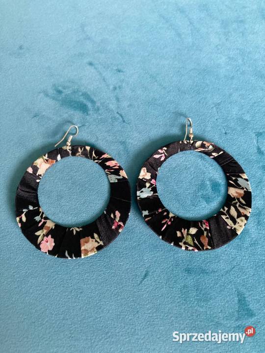 Duże piękne materiałowe kolczyki koła kwiatki podkarpackie Nisko
