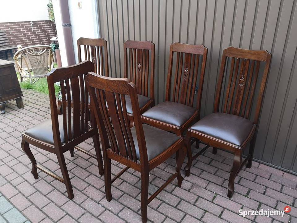 Krzesła Dębowe Wysokie Stare Antyk Komplet 6