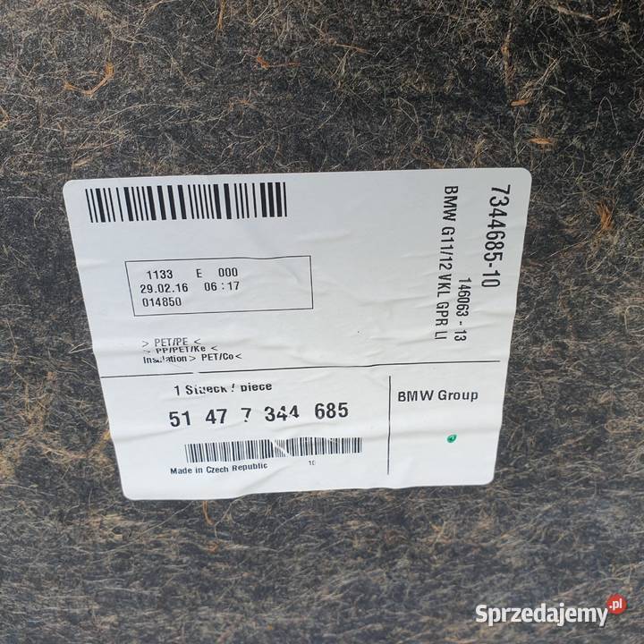 BMW 730LD G12 BOCZEK TAPICERKA BAGAZNIKA