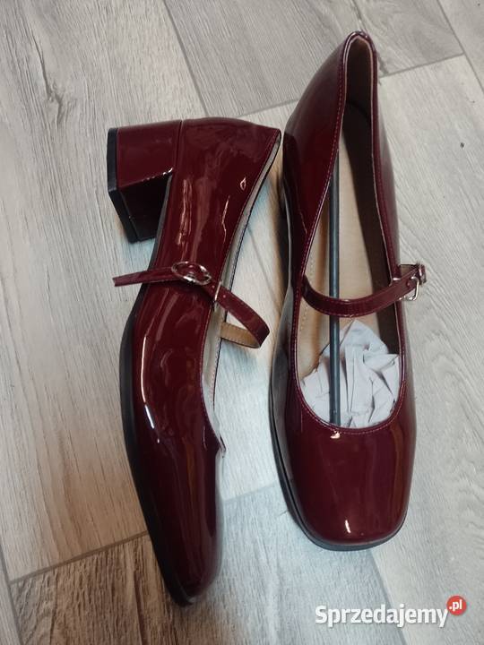 3940 Bordowe czółenka wieczorowe z zapięciem 25cm Kraków