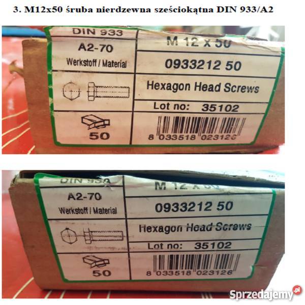 M20 M16 M12 M10 M8 śruby i nakrętki DIN 933A2 Materiały budowlane Katowice