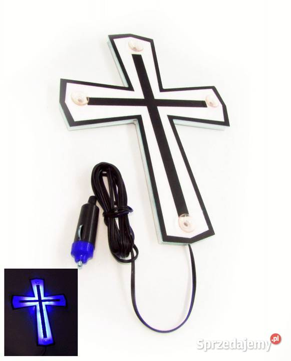 KRZYZ LED tablica niebieski tabliczka krucyfiks Kobierno