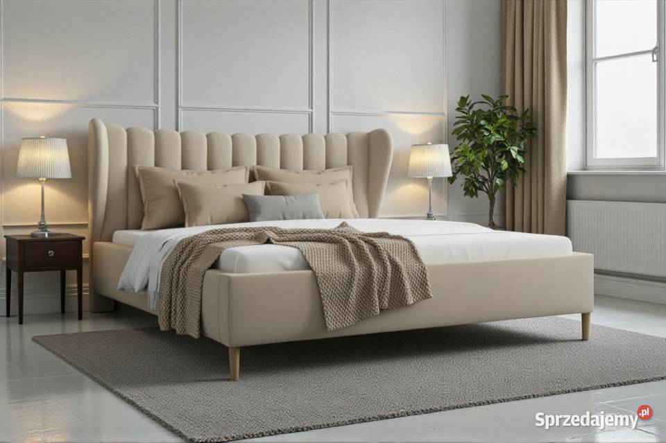 Jasmine beżowe łózko z panelami 180x200 pojemnik Wrocław