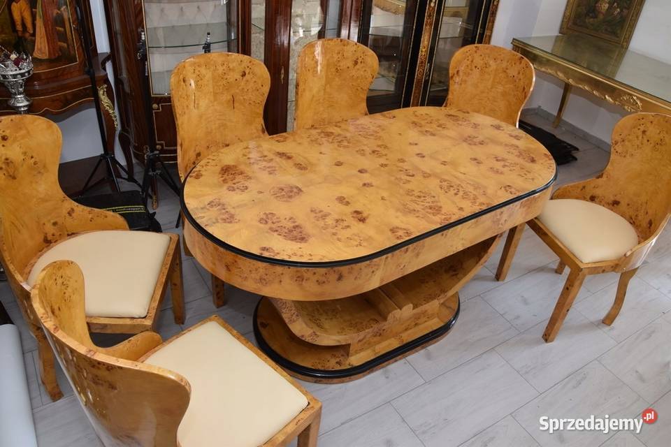 Polski Stół Art Deco 6 Krzeseł Krzesło Stolik