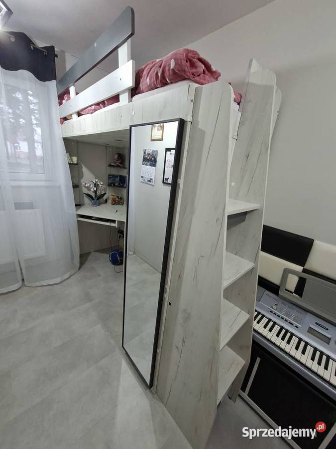 Antresola łóżko piętrowe z biurkiem i szafa