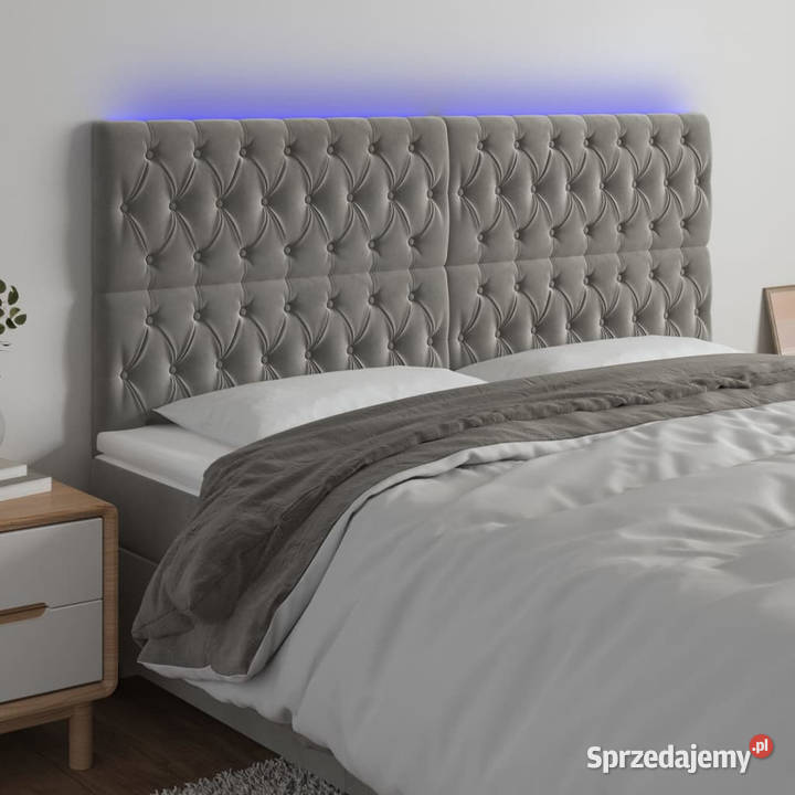 Zagłówek do łóżka z LED jasnoszary 180x7x118128