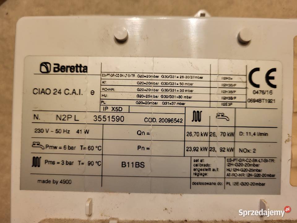 Beretta piec gazowy na części Warszawa