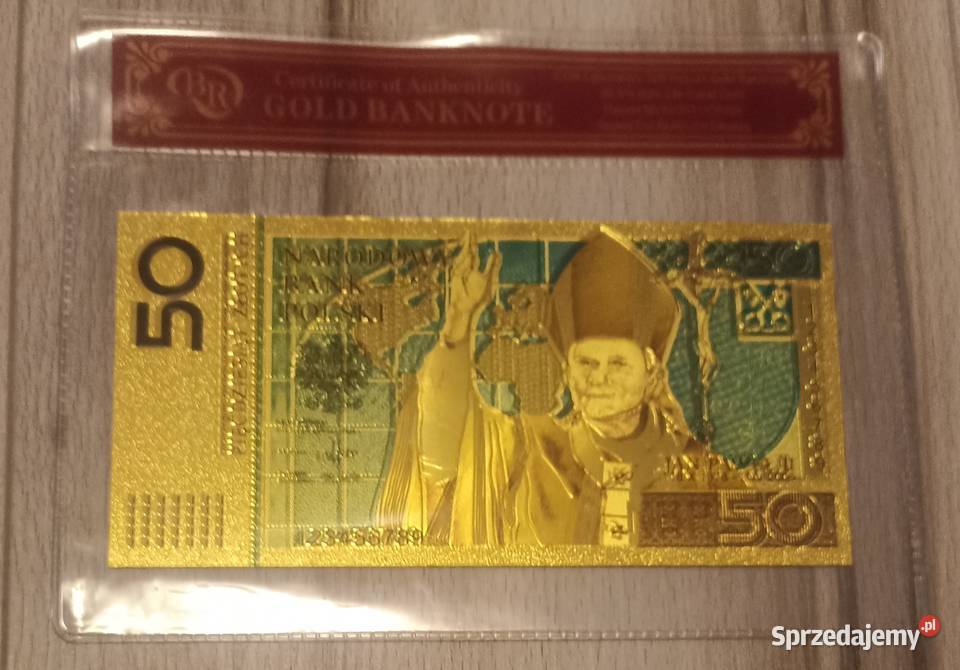 NOWY Złoty Banknot 50 Papież Jan Paweł II Etui śląskie Sosnowiec