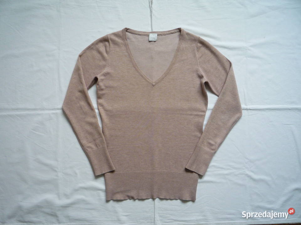 Camaieu 36S Beżowy sweterek dekolt w serek Swetry i golfy