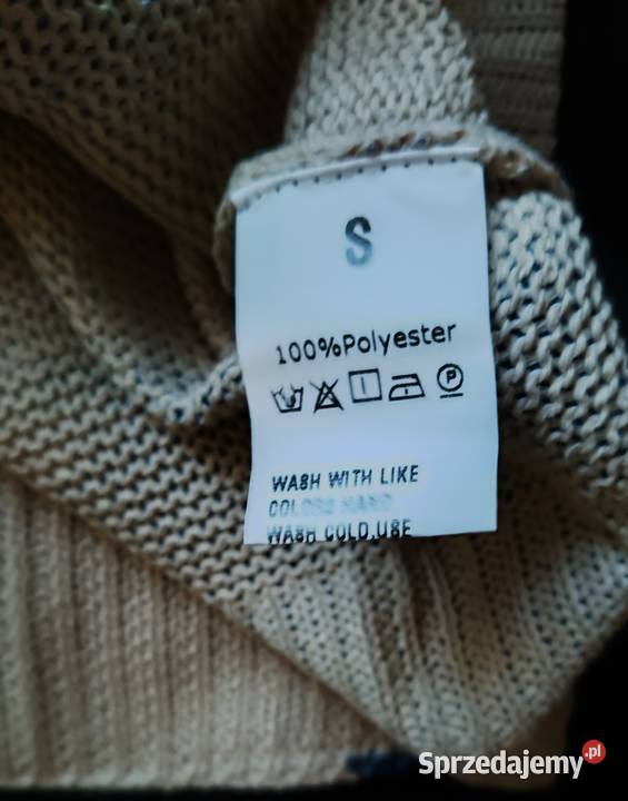 Sweterek damski beżowo niebieski drukowany Łódź