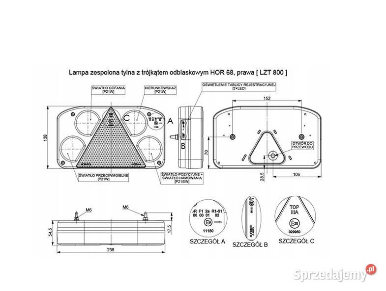 LAMPA TYLNA ZESPOLONA 4SEGMENTOWA TRÓJKĄT PRAWA Modliborzyce