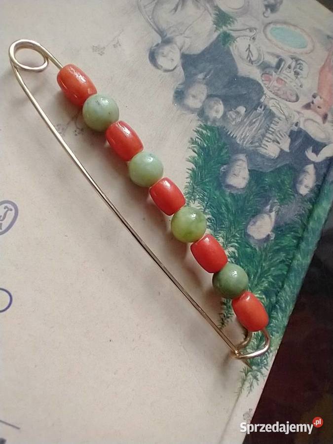 Długa spinka broszka mosiądz złota naturalne Łódź