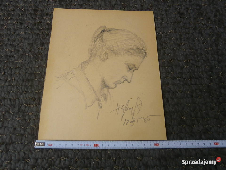 Szkic ołówkiem Kobieta sygnowany ładny stan Łódź