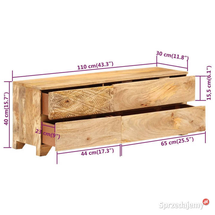 Szafka pod telewizor lite drewno mango 110x30x40