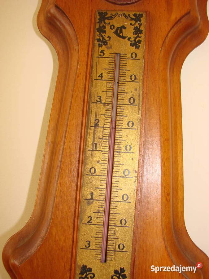 Barometr i termometr drewno akacjowe PRL Pruszcz Gdański