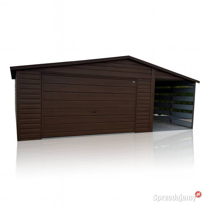 Garaż blaszany Ciemny Orzech 65 Dwuspadowy Wiata