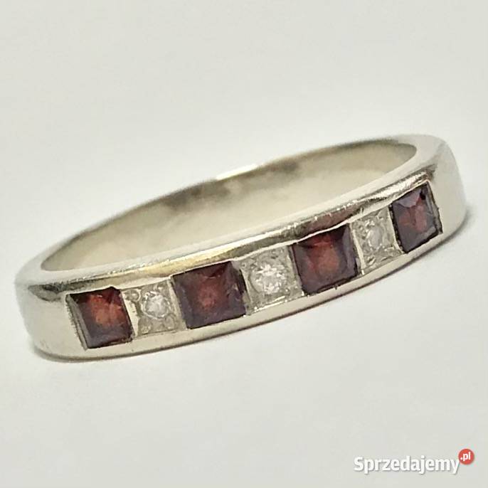 PIERŚCIONEK 585 14K kamienie RUBINY białe ZŁOTO złote mazowieckie Warszawa