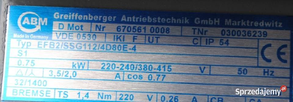 Motoreduktor kątowy 075kw 32obrmin z hamulcem Kargowa