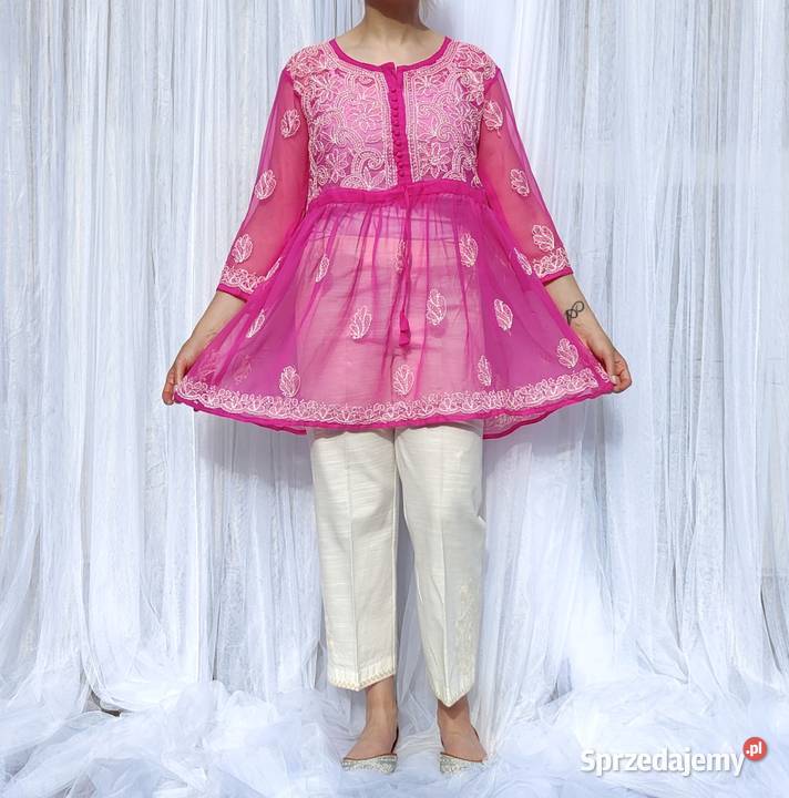 Bluzka tunika różowa róż S M haftowana etno boho Szczecin