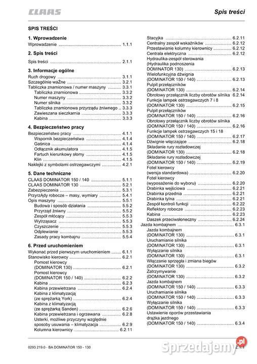 Instrukcja obsługi Claas dominator 130 140 150 miękka Stalowa Wola