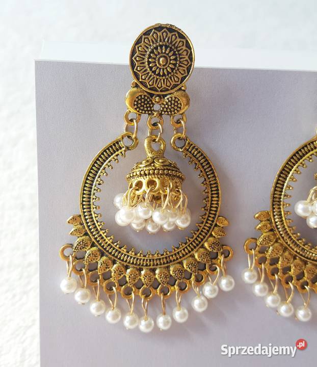 Nowe indyjskie kolczyki jhumka złoty kolor boho Szczecin