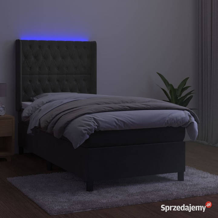 Łóżko kontynentalne z materacem i LED szary 103cm Warszawa