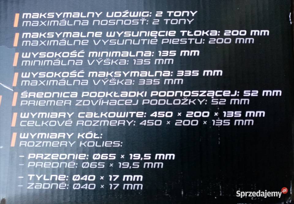 Podnośnik hydrauliczny Nowy fabrycznie Wieliczka