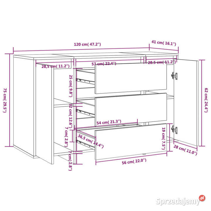 Komoda z 3 szufladami czarna 120x41x75 WM809612 Warszawa