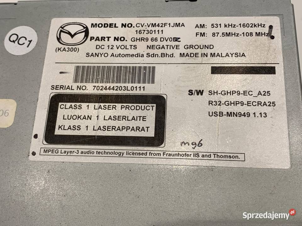 RADIO MAZDA 6 GJ GHR966DV0B ODTWARZACZ sprzedam