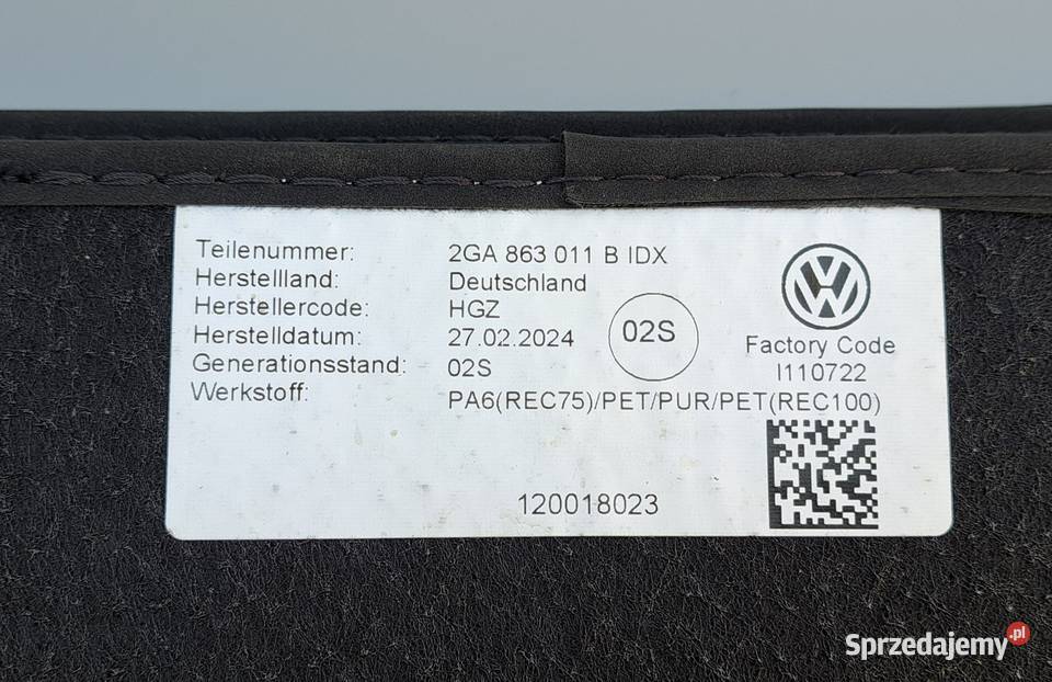 Oryginalne Dywaniki Welurowe VW TRoc 2GA863011B Mielęcin sprzedam
